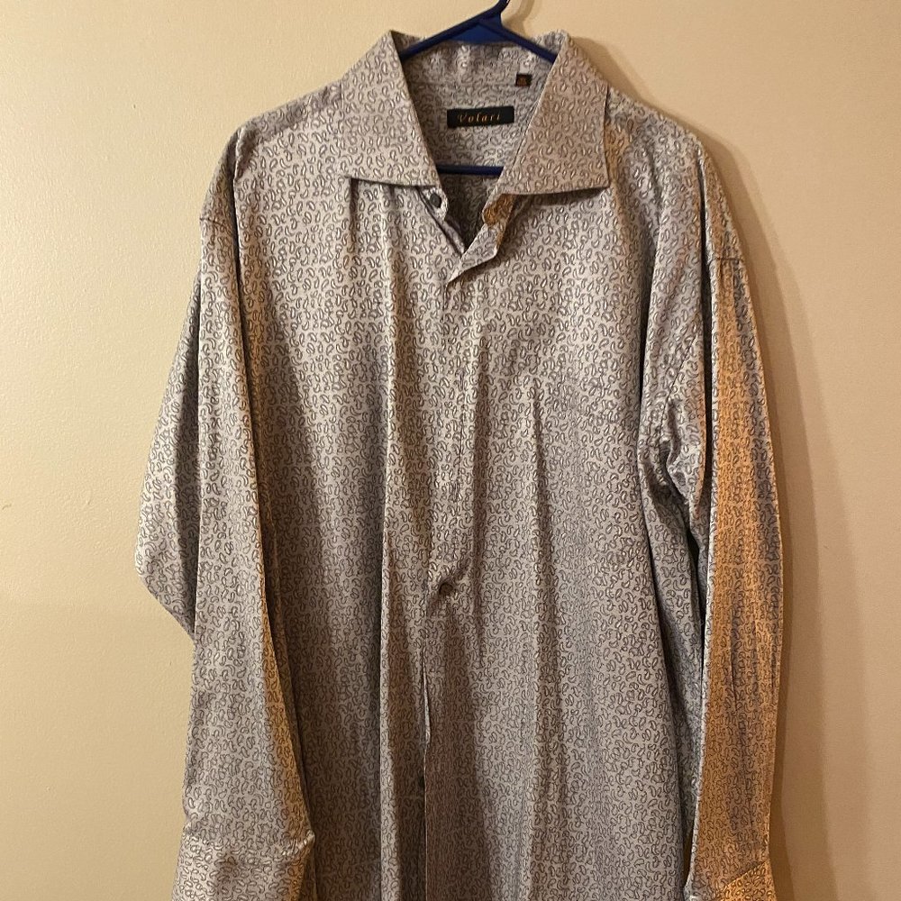 Volair Men's Dress Shirt, Size 18.5 - 36/37 sleeve, Gray with paisley design